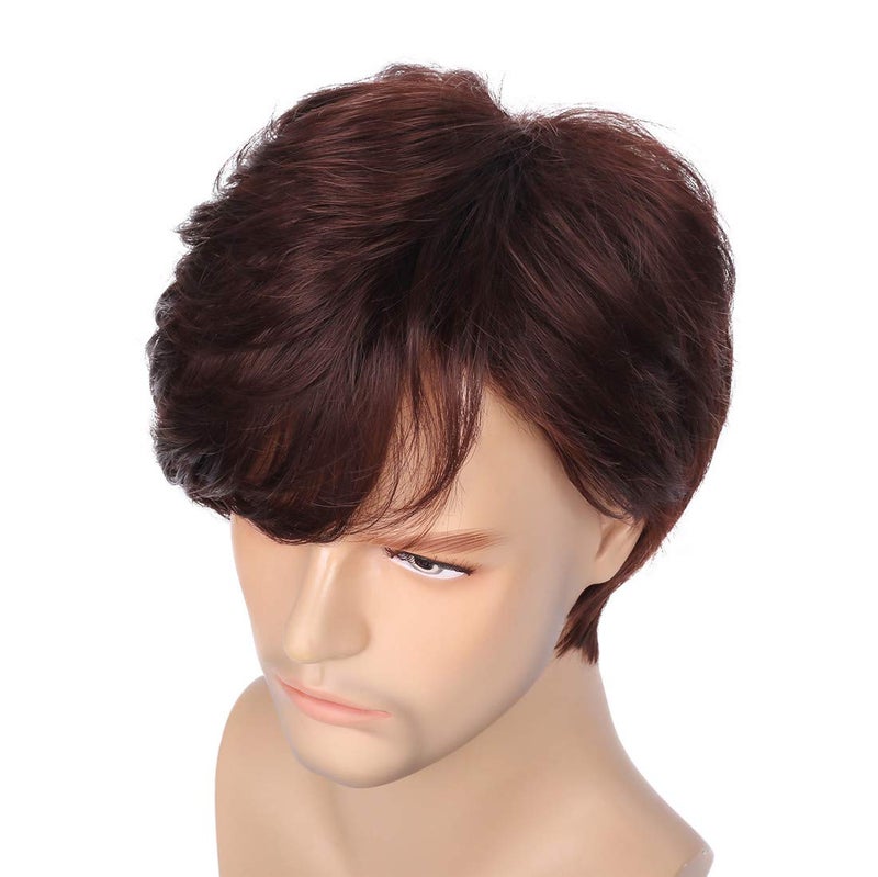 Swiking Men Brown Curly Layered Wig for Male Guy Short Fluffy Halloween Synthetic Cosplay Character Costume Hair Full Wigs - Image 5